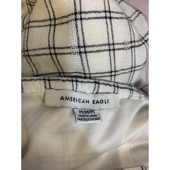 American Eagle White Linen Plaid Jumpsuit - Picture 8 of 11